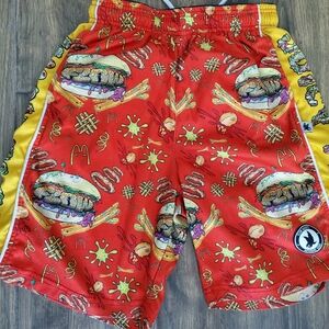 Flow Society shorts.  Boys YL Juicy Flow burger themed shorts